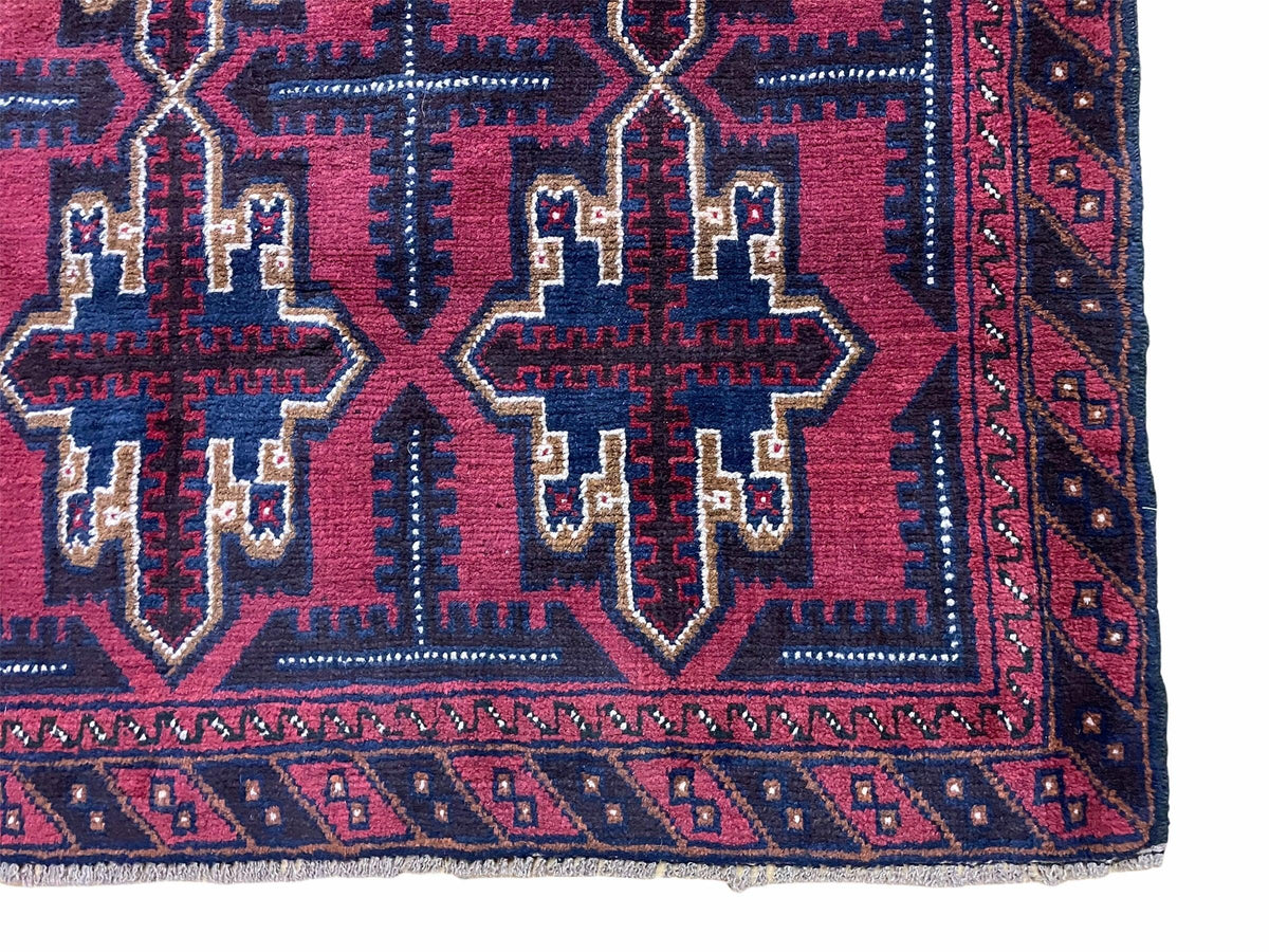 3X5 Vintage Handmade Tribal Wool Rug Balouchi Rug Afghan Rug Red Beige Blue Nice - Jewel Rugs, view 10
