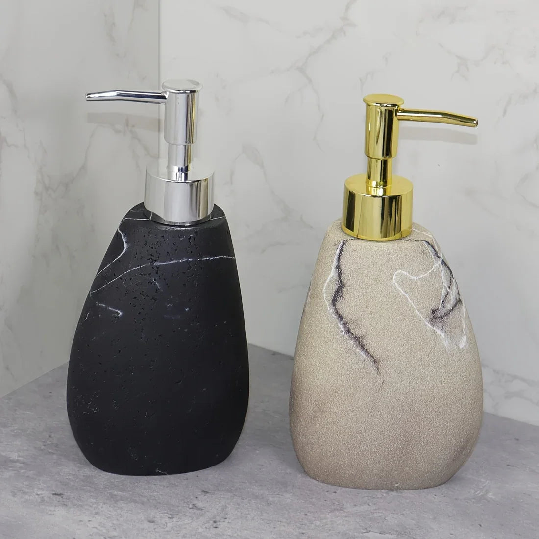 Elegant Marble Texture Resin Soap Dispenser, Manual Pump - Reusable Bathroom Liquid Dispenser Bottle for Hand  — House of Avana, view 1 of 16