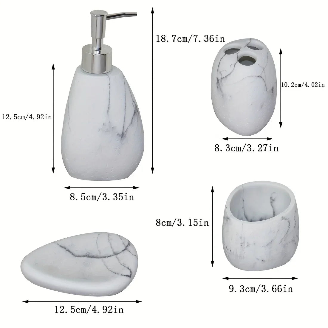 Elegant Marble Texture Resin Soap Dispenser, Manual Pump - Reusable Bathroom Liquid Dispenser Bottle for Hand  — House of Avana, view 2 of 16