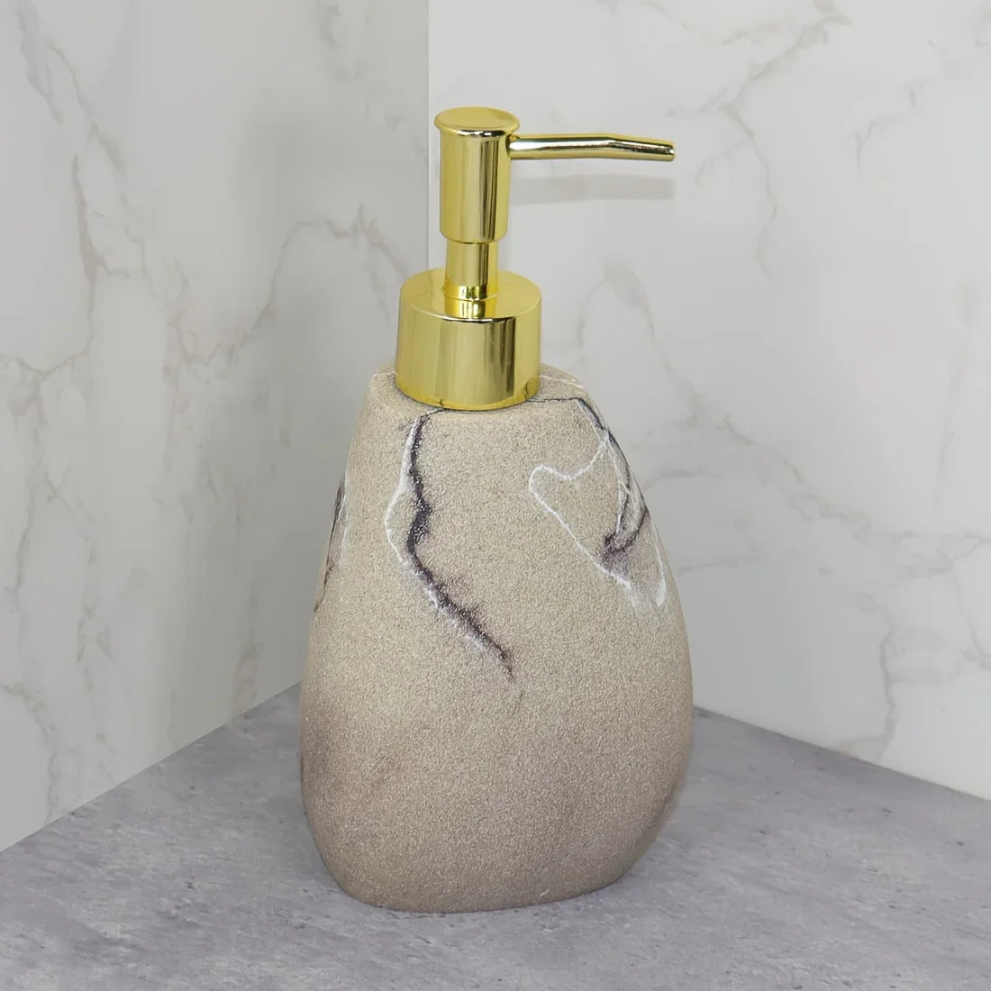 Elegant Marble Texture Resin Soap Dispenser, Manual Pump - Reusable Bathroom Liquid Dispenser Bottle for Hand  — House of Avana, view 15 of 16