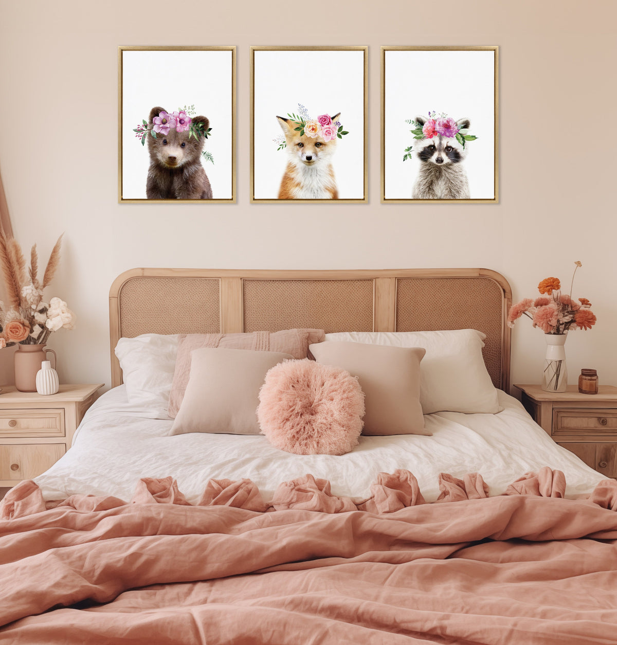 Sylvie Flower Crown Raccoon Framed Canvas by Amy Peterson Art Studio
