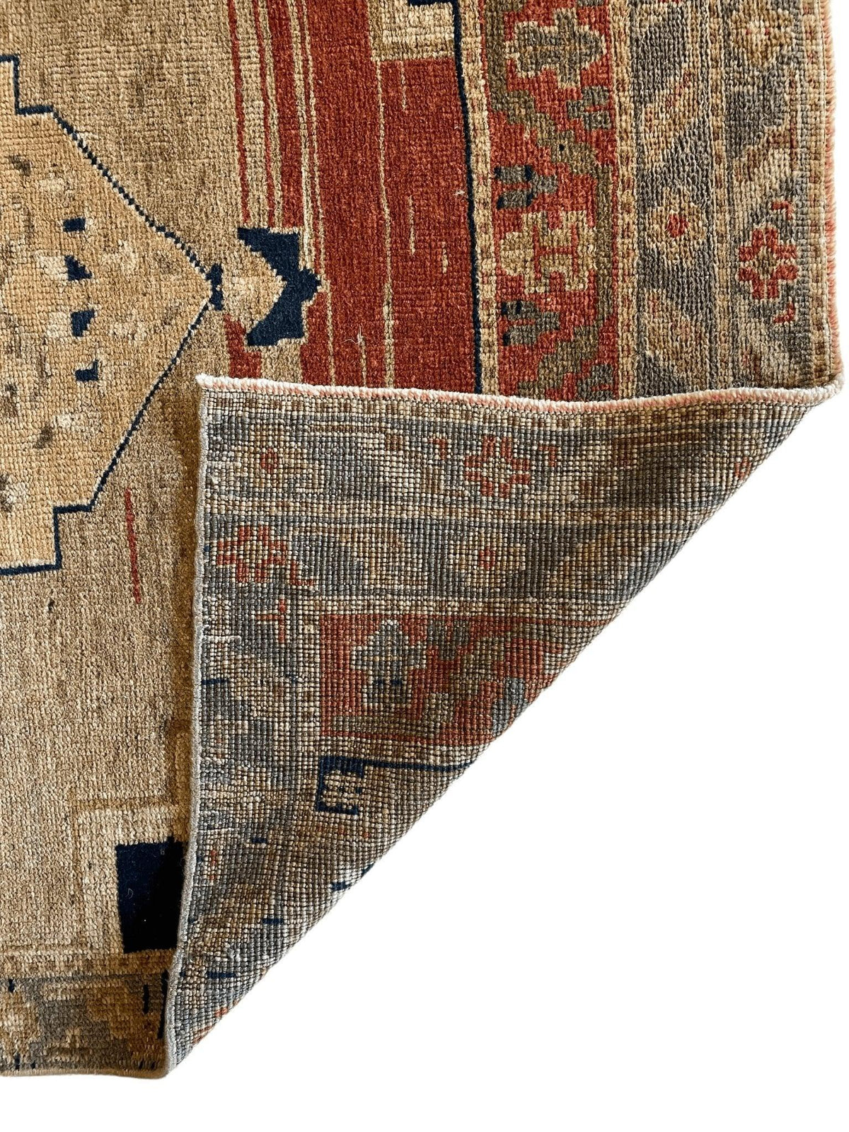 Vintage Turkish Oushak Rug 4x5 | Rust, Beige & Navy | Hand-Knotted Wool - Rugistan, view 3