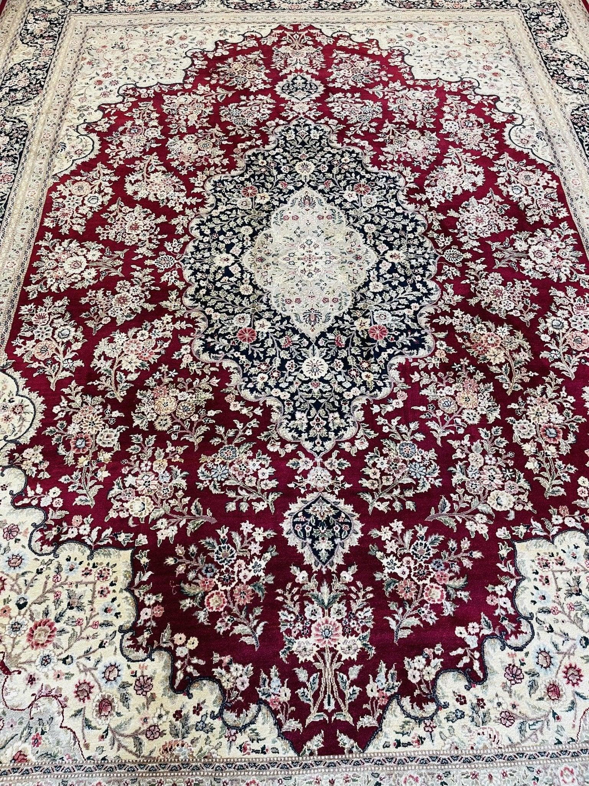 Pakistani Chobi Rug 9x12 | Red, Ivory & Navy | Hand-Knotted Wool - Rugistan, view 2