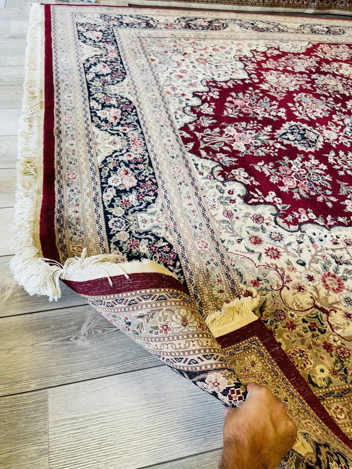 Pakistani Chobi Rug 9x12 | Red, Ivory & Navy | Hand-Knotted Wool - Rugistan, view 13