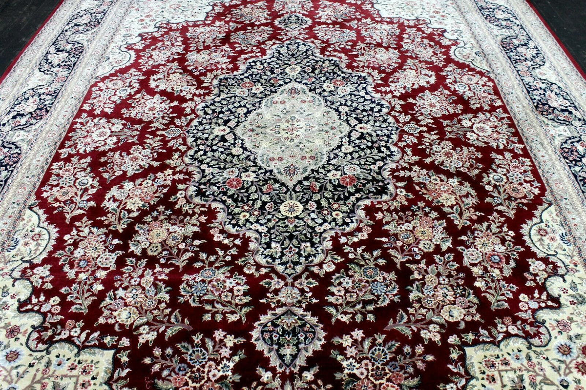 Pakistani Chobi Rug 9x12 | Red, Ivory & Navy | Hand-Knotted Wool - Rugistan, view 3