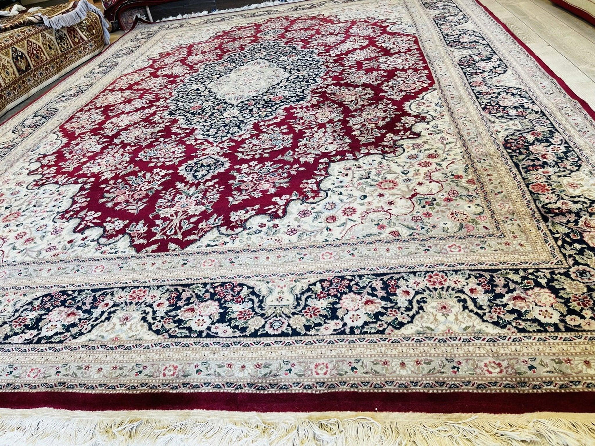 Pakistani Chobi Rug 9x12 | Red, Ivory & Navy | Hand-Knotted Wool - Rugistan, view 7
