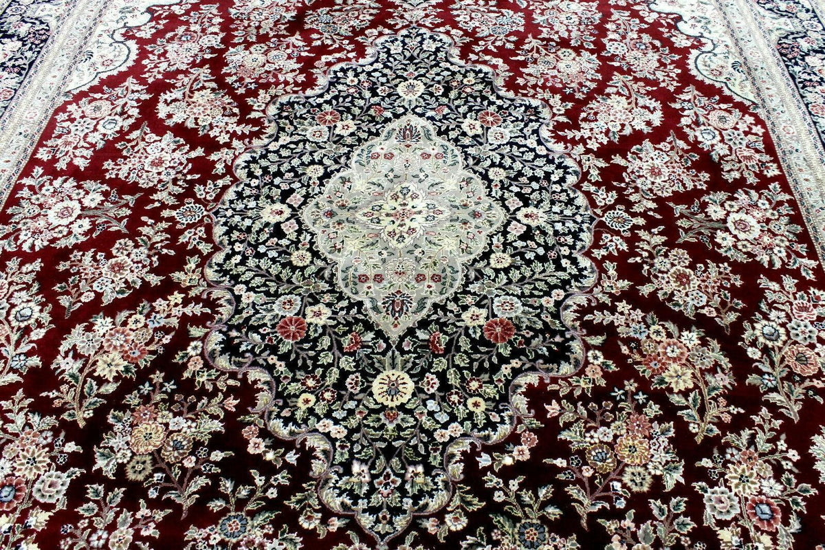 Pakistani Chobi Rug 9x12 | Red, Ivory & Navy | Hand-Knotted Wool - Rugistan, view 8