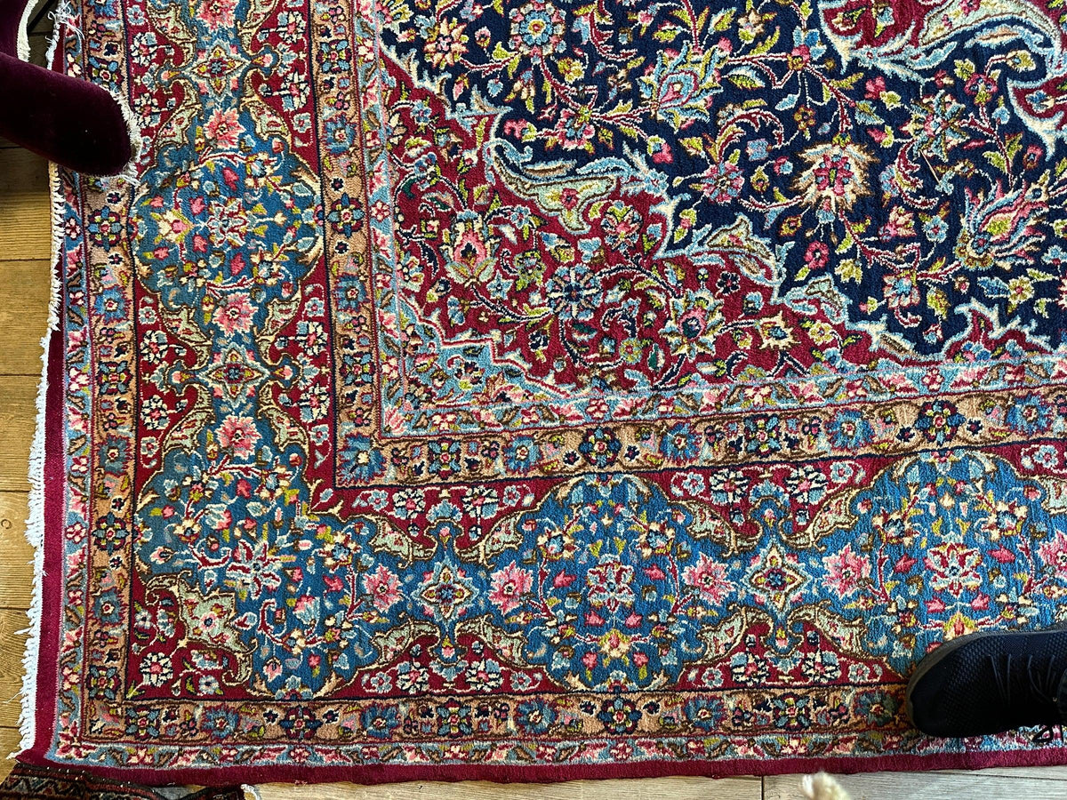 Vintage Persian Rug 10x13 | Red, Navy & Light Blue | Hand-Knotted Wool - Rugistan, view 13