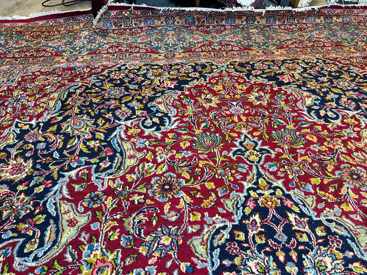 Vintage Persian Rug 10x13 | Red, Navy & Light Blue | Hand-Knotted Wool - Rugistan, view 14