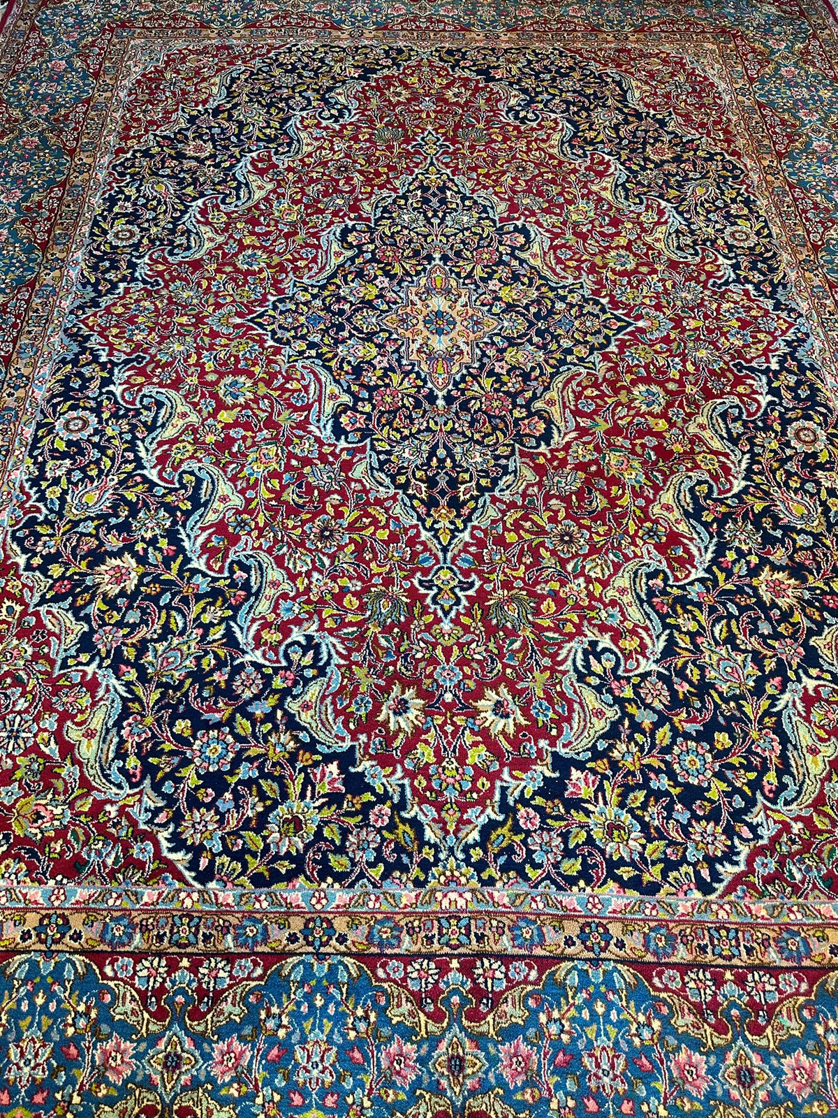 Vintage Persian Rug 10x13 | Red, Navy & Light Blue | Hand-Knotted Wool - Rugistan, view 16