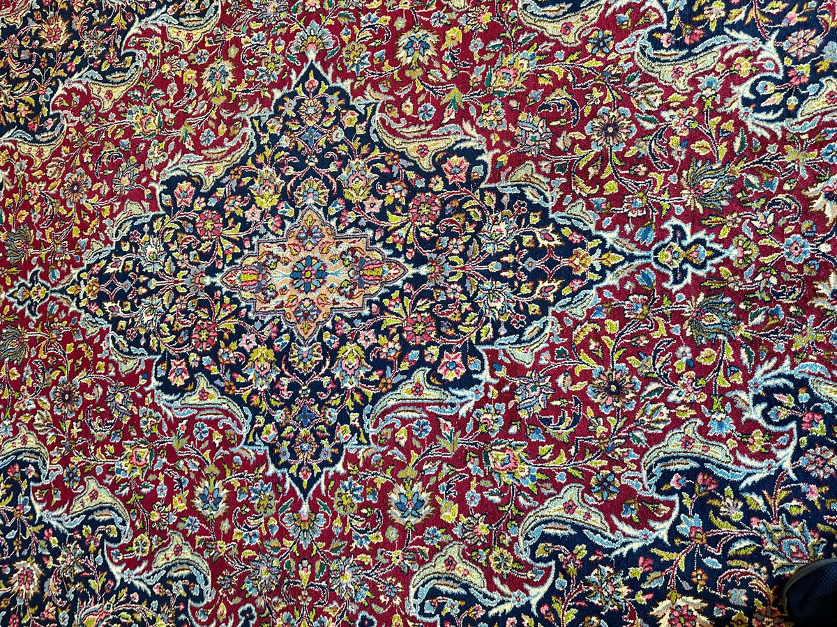 Vintage Persian Rug 10x13 | Red, Navy & Light Blue | Hand-Knotted Wool - Rugistan, view 18
