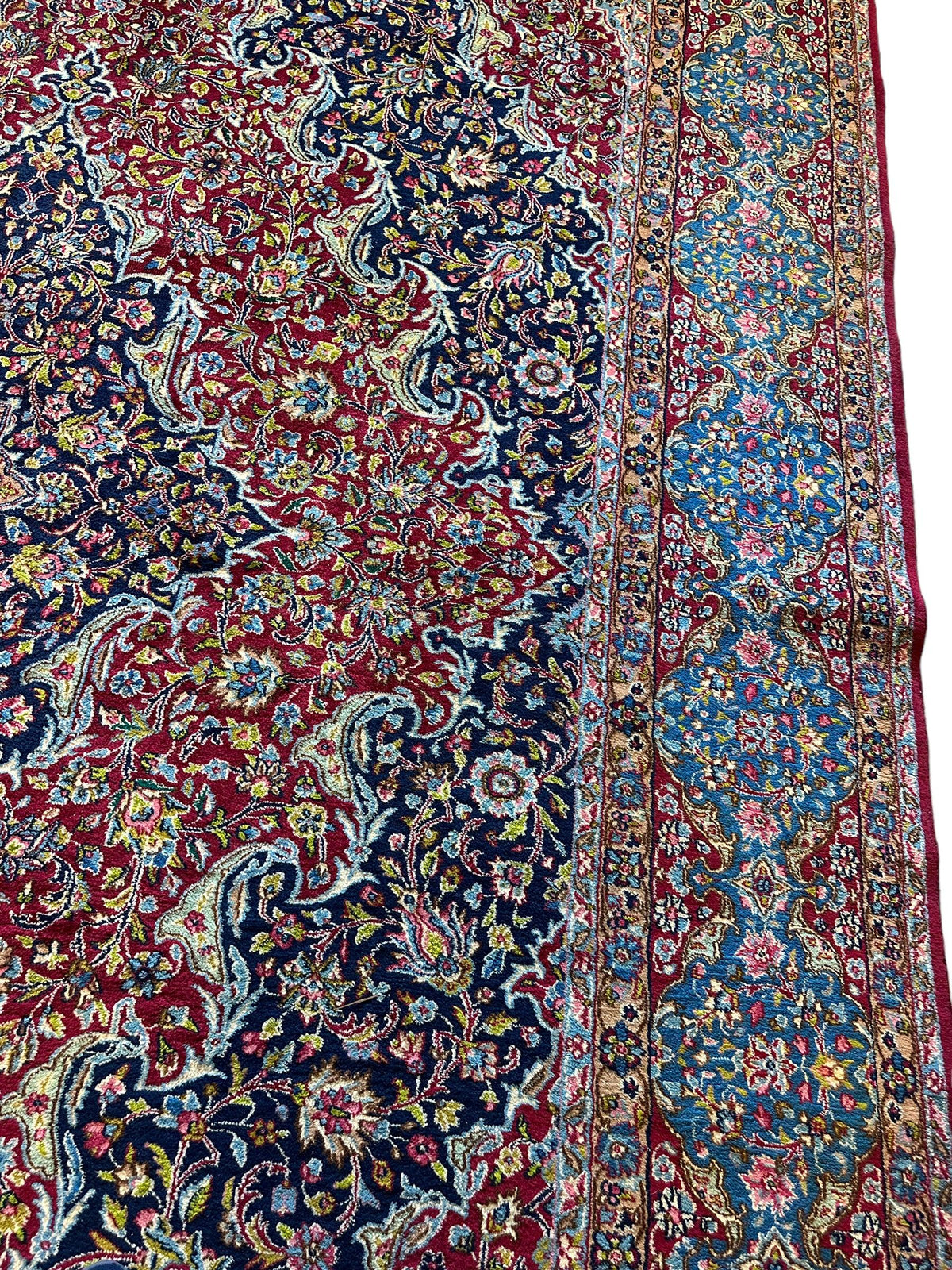Vintage Persian Rug 10x13 | Red, Navy & Light Blue | Hand-Knotted Wool - Rugistan, view 24