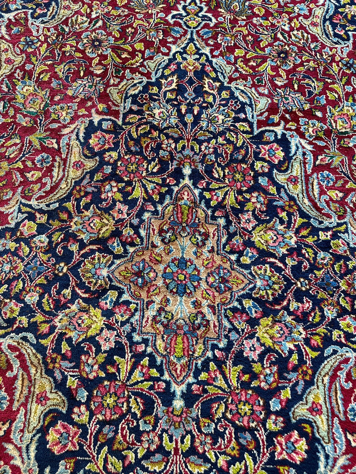 Vintage Persian Rug 10x13 | Red, Navy & Light Blue | Hand-Knotted Wool - Rugistan, view 25