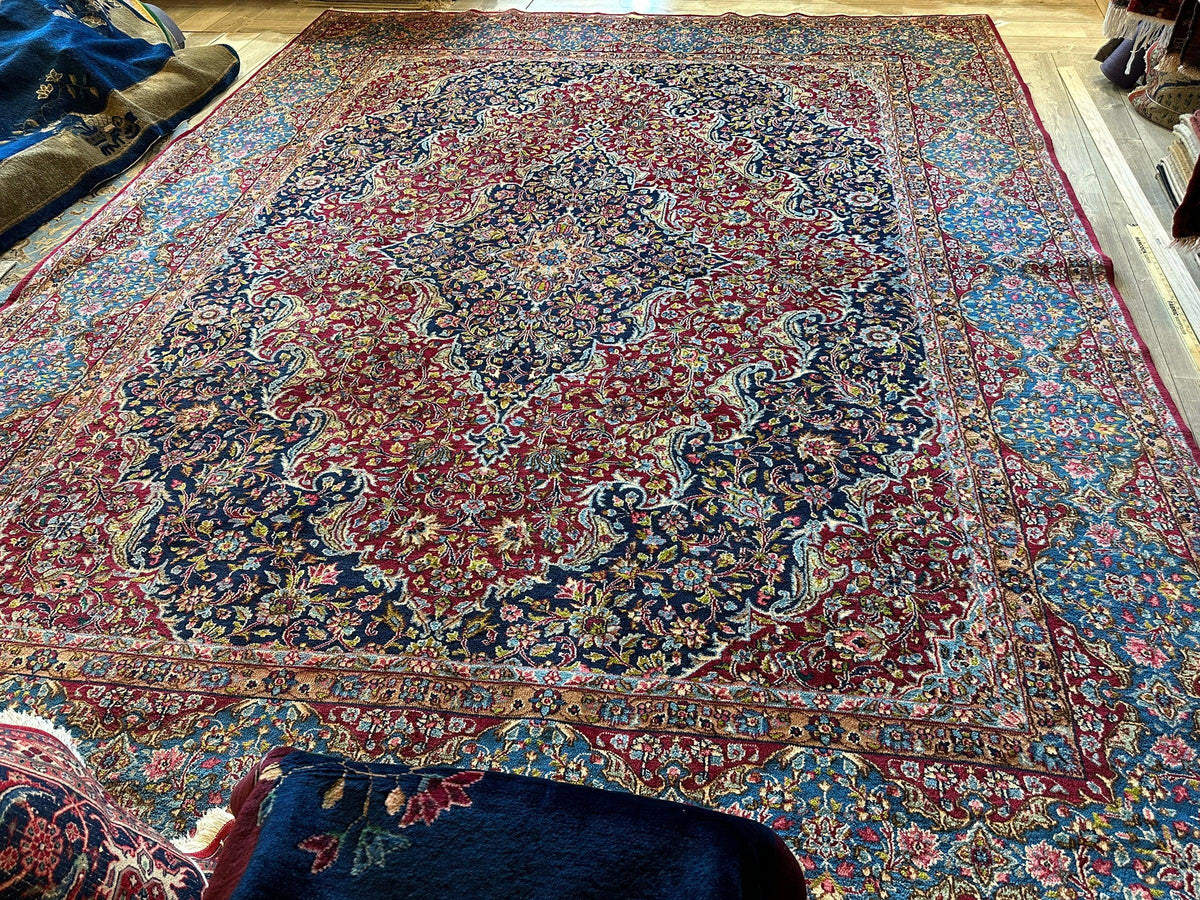 Vintage Persian Rug 10x13 | Red, Navy & Light Blue | Hand-Knotted Wool - Rugistan, view 27