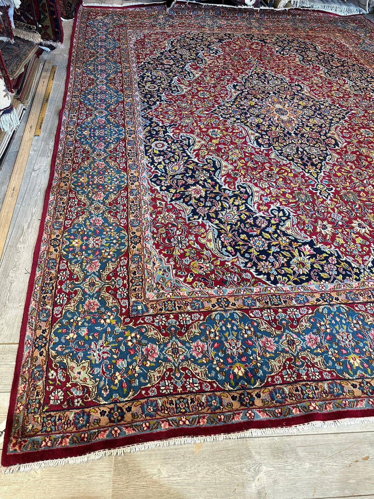 Vintage Persian Rug 10x13 | Red, Navy & Light Blue | Hand-Knotted Wool - Rugistan, view 4