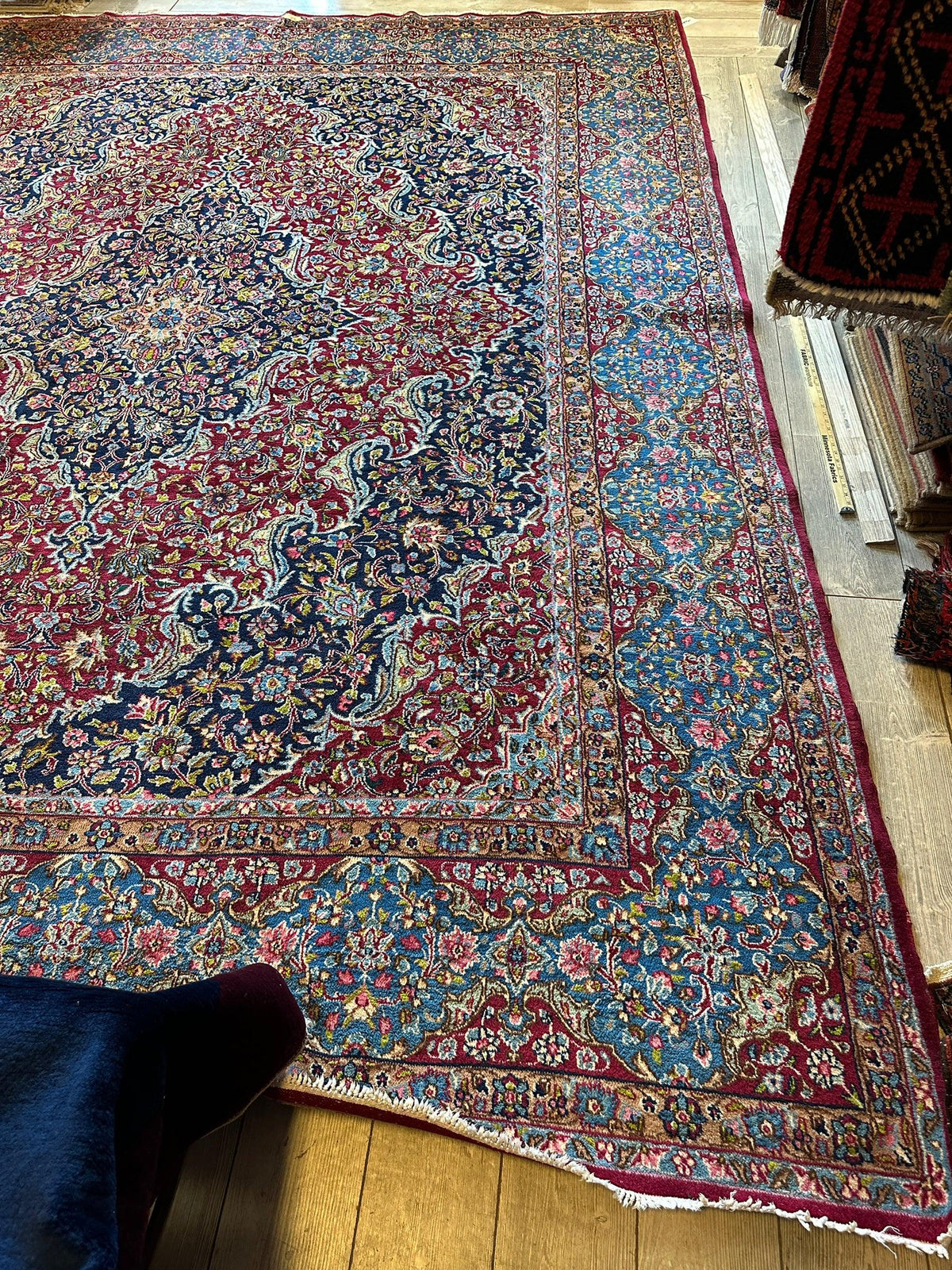 Vintage Persian Rug 10x13 | Red, Navy & Light Blue | Hand-Knotted Wool - Rugistan, view 7