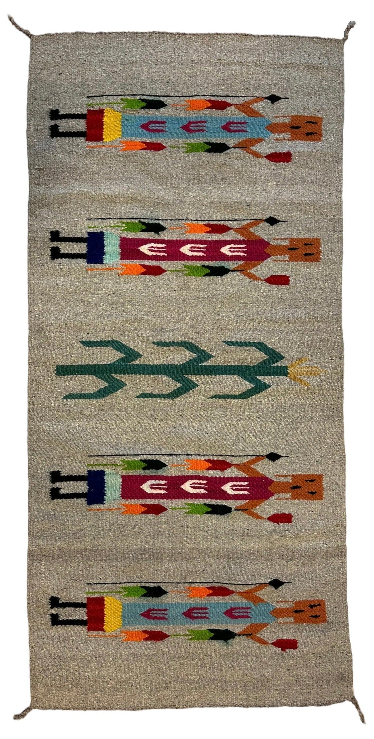 Pictorial Area Rug 2x5 | Gray, Red & Light Blue | Hand-Woven Wool Flatweave - Rugistan