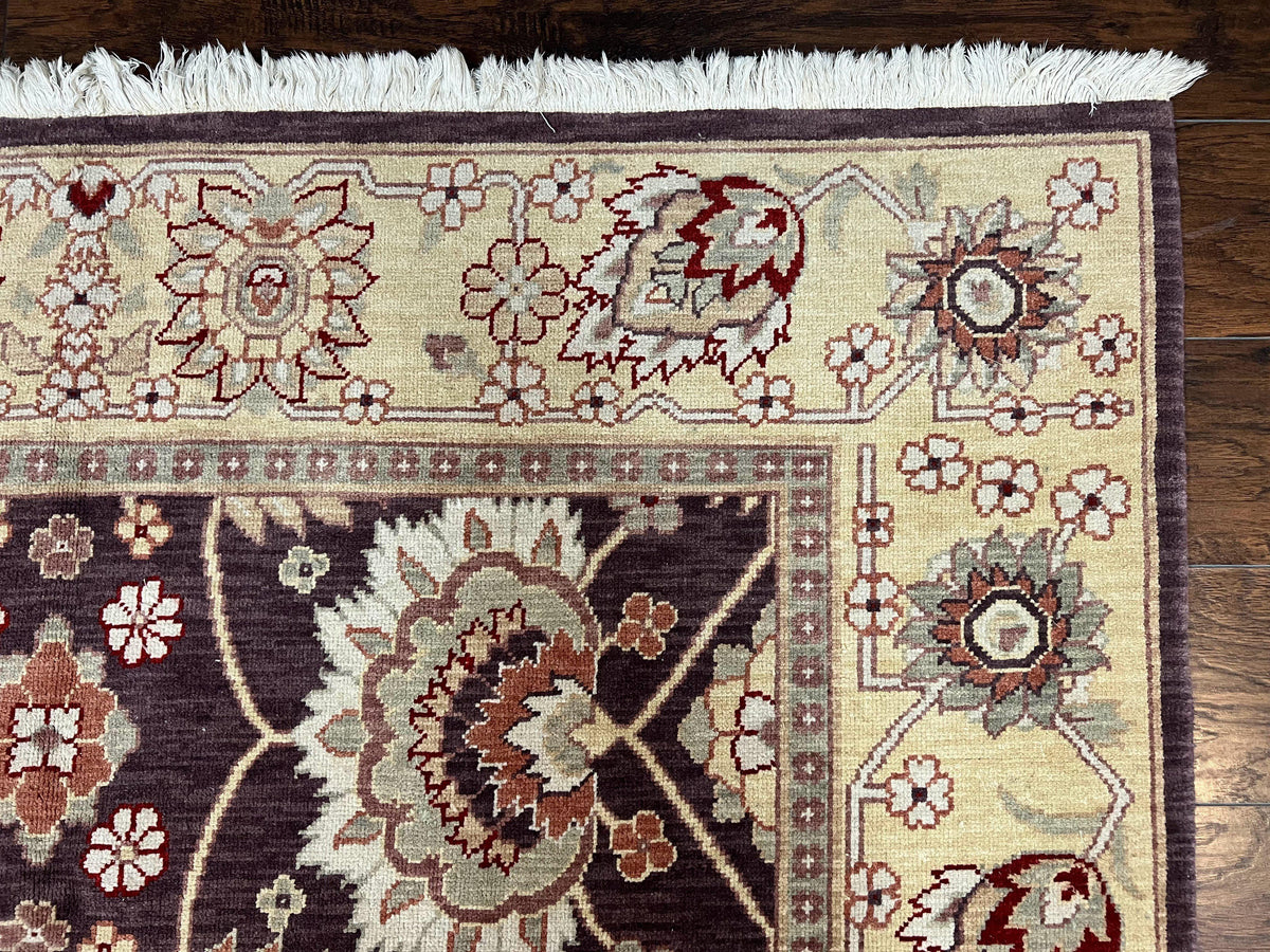 Vintage Indo Mahal Area Rug 6x9, Indian Persian Oriental Carpet 6 x 9, Puce Eggplant Tan Beige Rug, Hand-Knotted, Large Floral Design Wool - Jewel Rugs, view 8