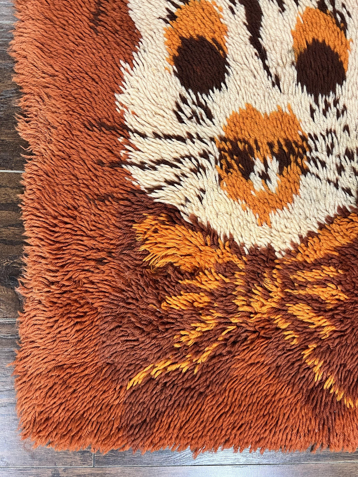 Rya Shag Rug 2x4, Rabbit in Top Hat, Wool, Orange, Vintage 1960s Danish Shag Rug - Jewel Rugs, view 9
