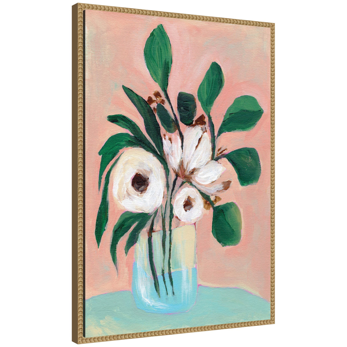 Sylvie Beaded Blush in Bloom Framed Canvas by Nikita Jariwala