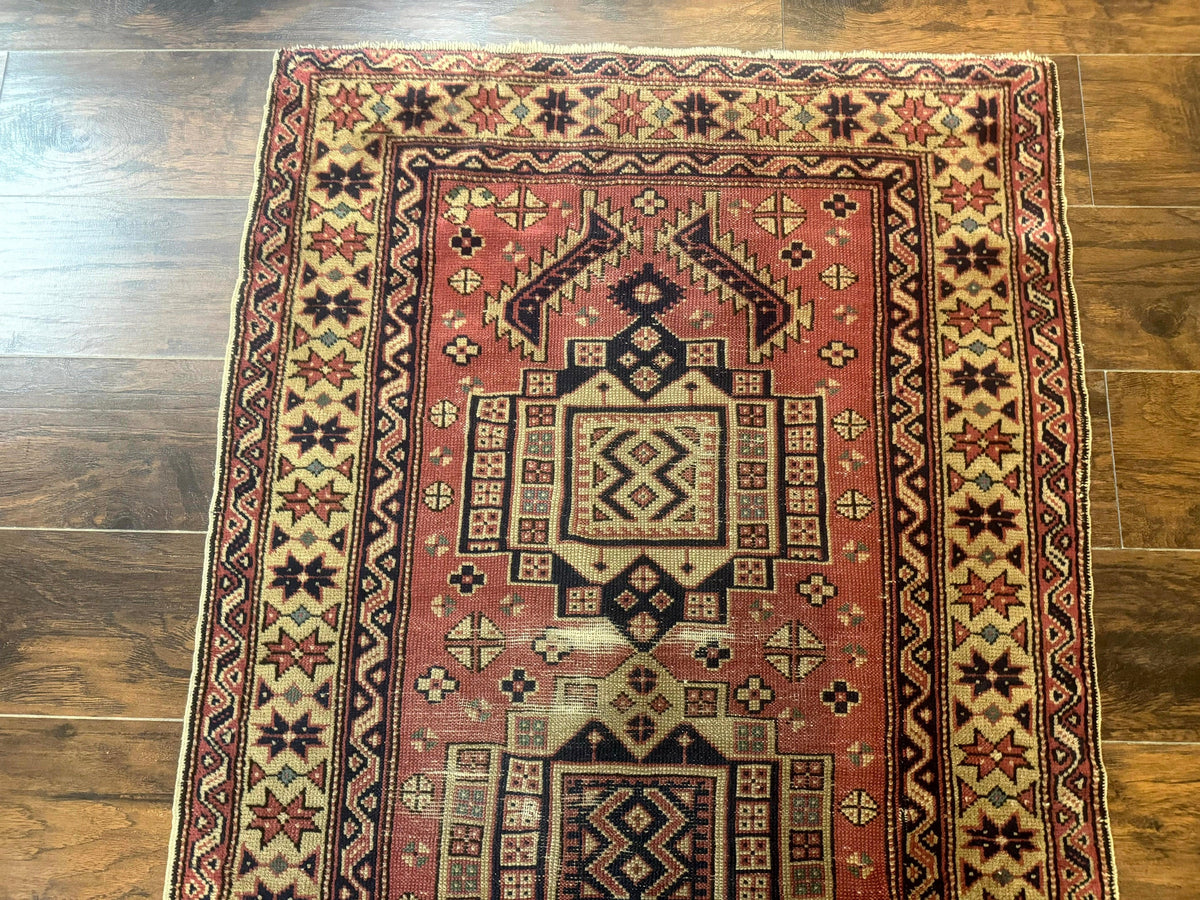 Antique Turkish Sparta Rug 3x6, Geometric Caucasian Kazak Pattern, Handmade - Jewel Rugs, view 4