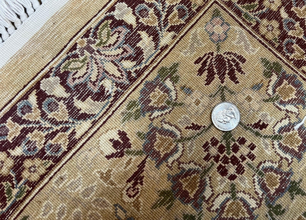 Pretty Indo Persian Rug 6x9, Allover Floral Motif with Birds, Tan/Cream, Very Fine Oriental Carpet, Hand Knotted Vintage Indian Wool Rug - Jewel Rugs, view 10