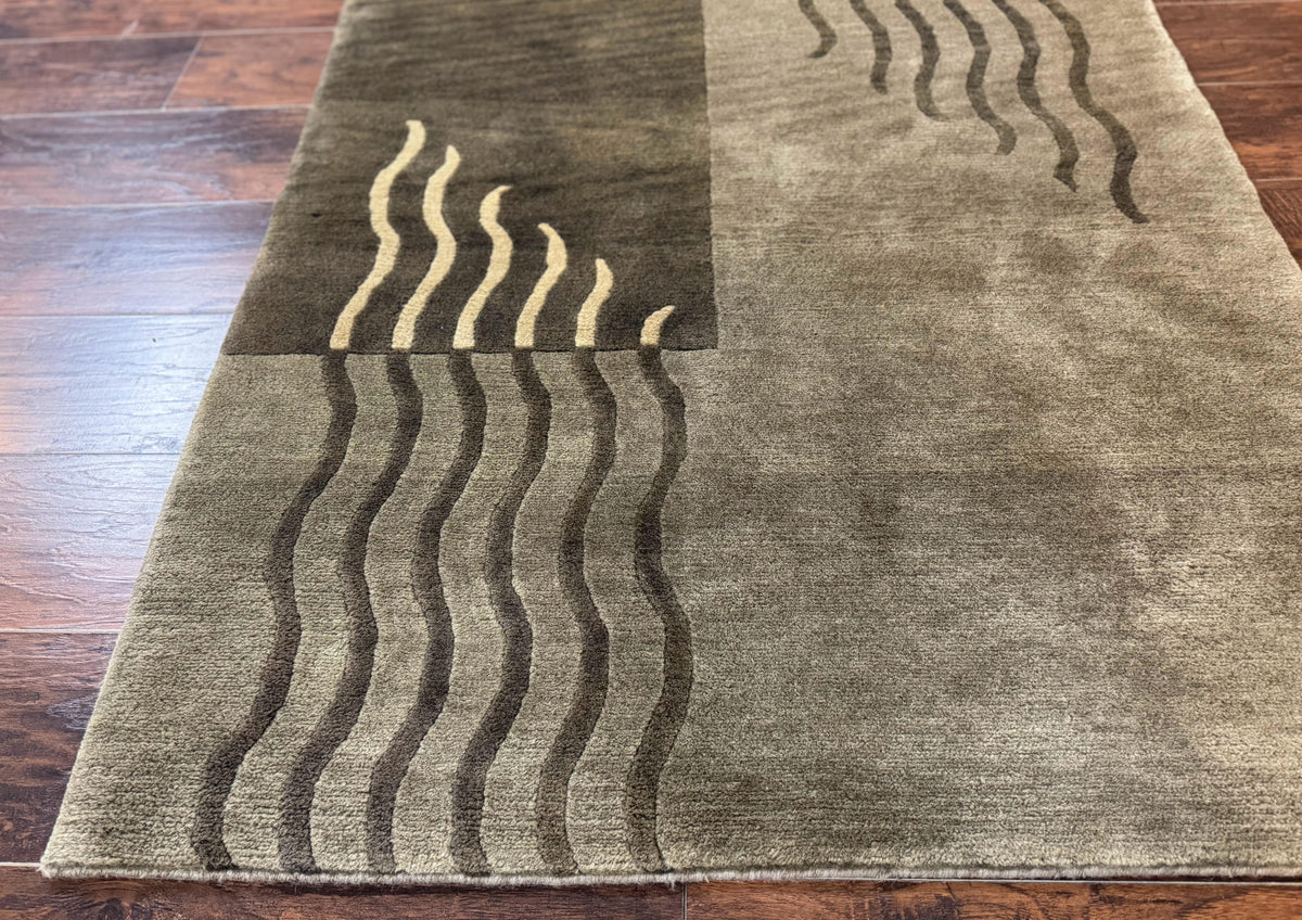 Modern Tibetan Wool Rug 3.6 x 5.6, Shades of Green, Abstract Design - Jewel Rugs, view 6