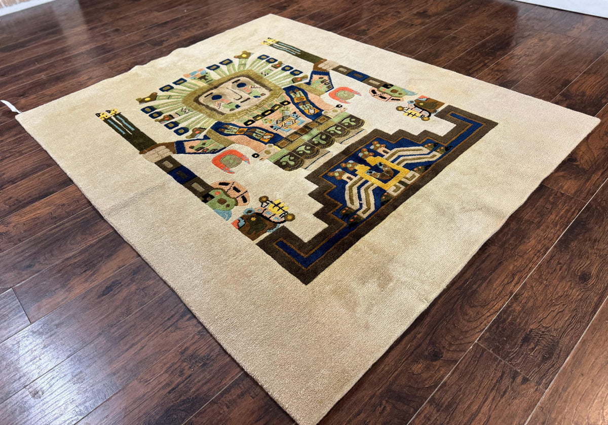 South American Rug 6x7, Unique Native American Design, Ivory, Ecuador Rug, Handmade Wool - Jewel Rugs, view 13