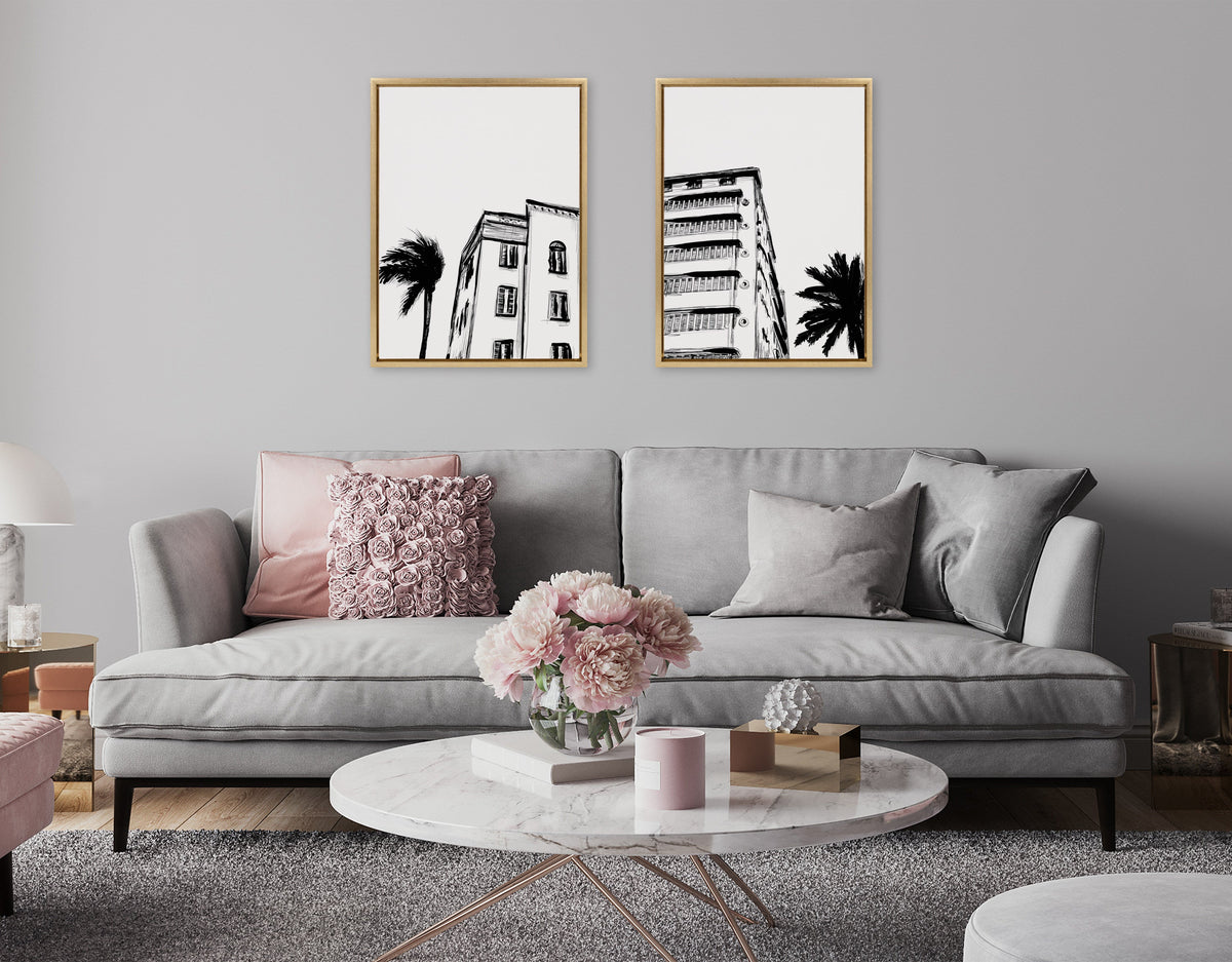 Sylvie Miami Beach Architecture Retro Art Deco Framed Canvas Art Set by The Creative Bunch Studio