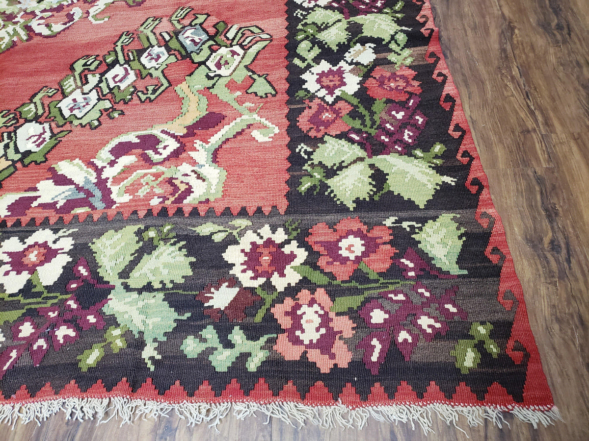 Karabakh Rug 8x11, Caucasian Kilim Rug, Vintage Antique Turkish Anatolian Azerbaijani Carpet, Wool Red & Black Hand-Woven 8 x 11 Living Room - Jewel Rugs, view 10