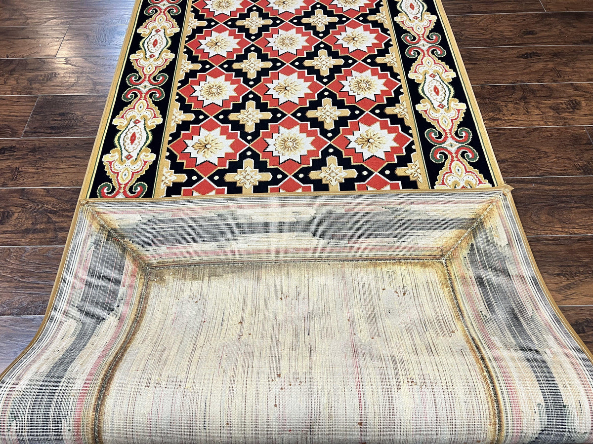 Runner Rug 4x19, Panel Design Rug, Custom Made Stark Runner Carpet, Wool, Vintage 4 x 19 Hallway Rug, European Design, Red Black Ivory Tan - Jewel Rugs, view 10