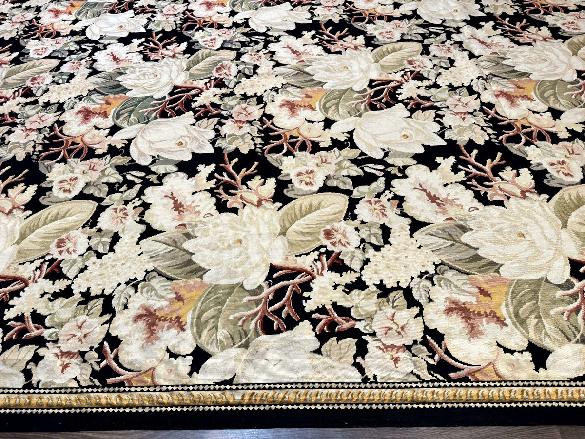 Palace Size Needlepoint Rug 13x17, Extra Large Wool Floral Handmade Carpet, European Design, Botanical - Jewel Rugs, view 6