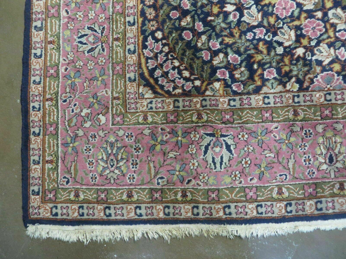 Turkish Sivas Rug 7x11, Navy Blue & Pink, Millifluer Floral Wool Carpet, Vintage - Jewel Rugs, view 9