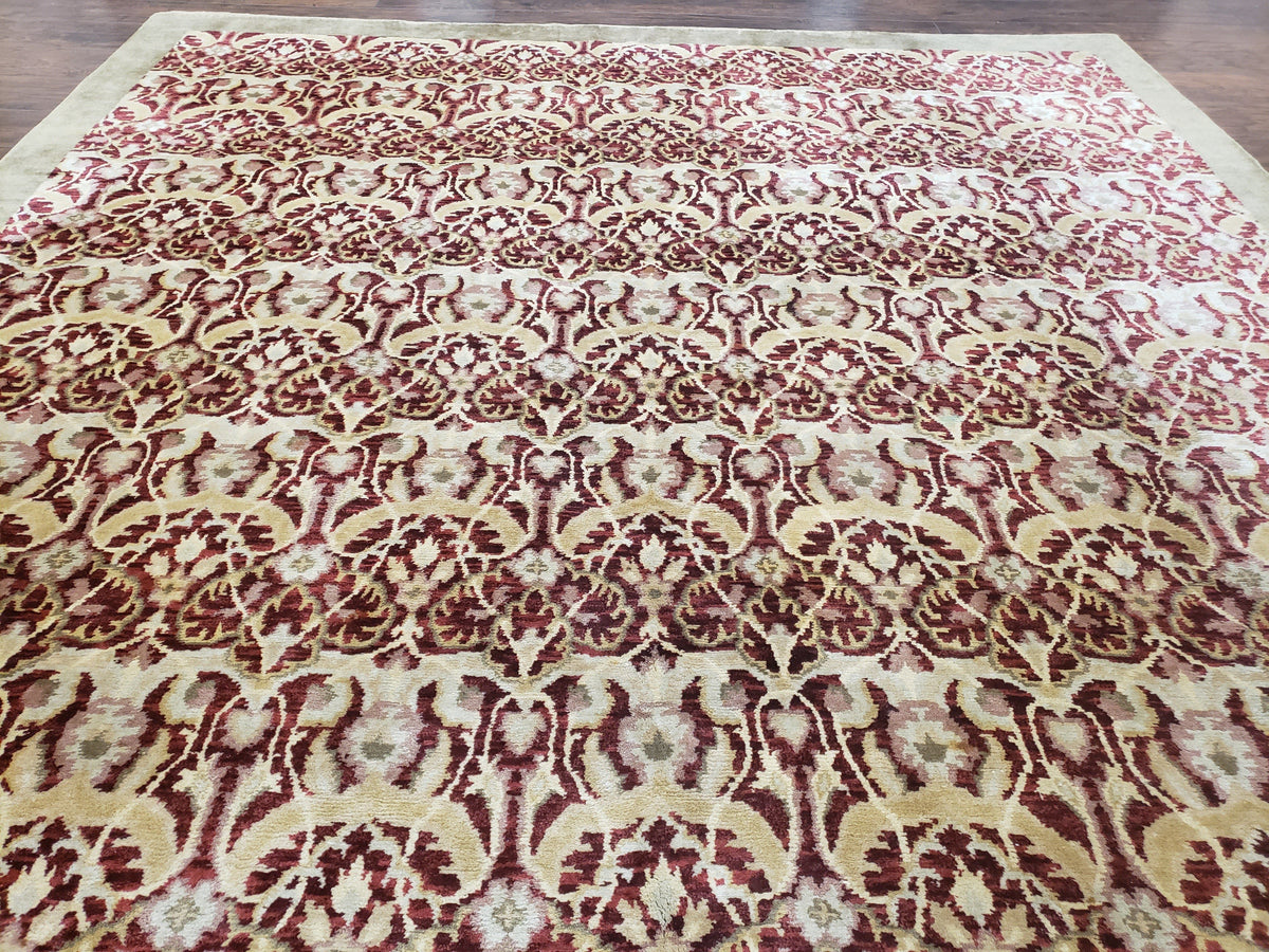 Contemporary Indian Nepalese Room Sized Rug 9 x 11.6, Wool Hand-Knotted Dark Red & Beige Soft Carpet, 9 x 12 Masterloom Living Room Rug - Jewel Rugs, view 12