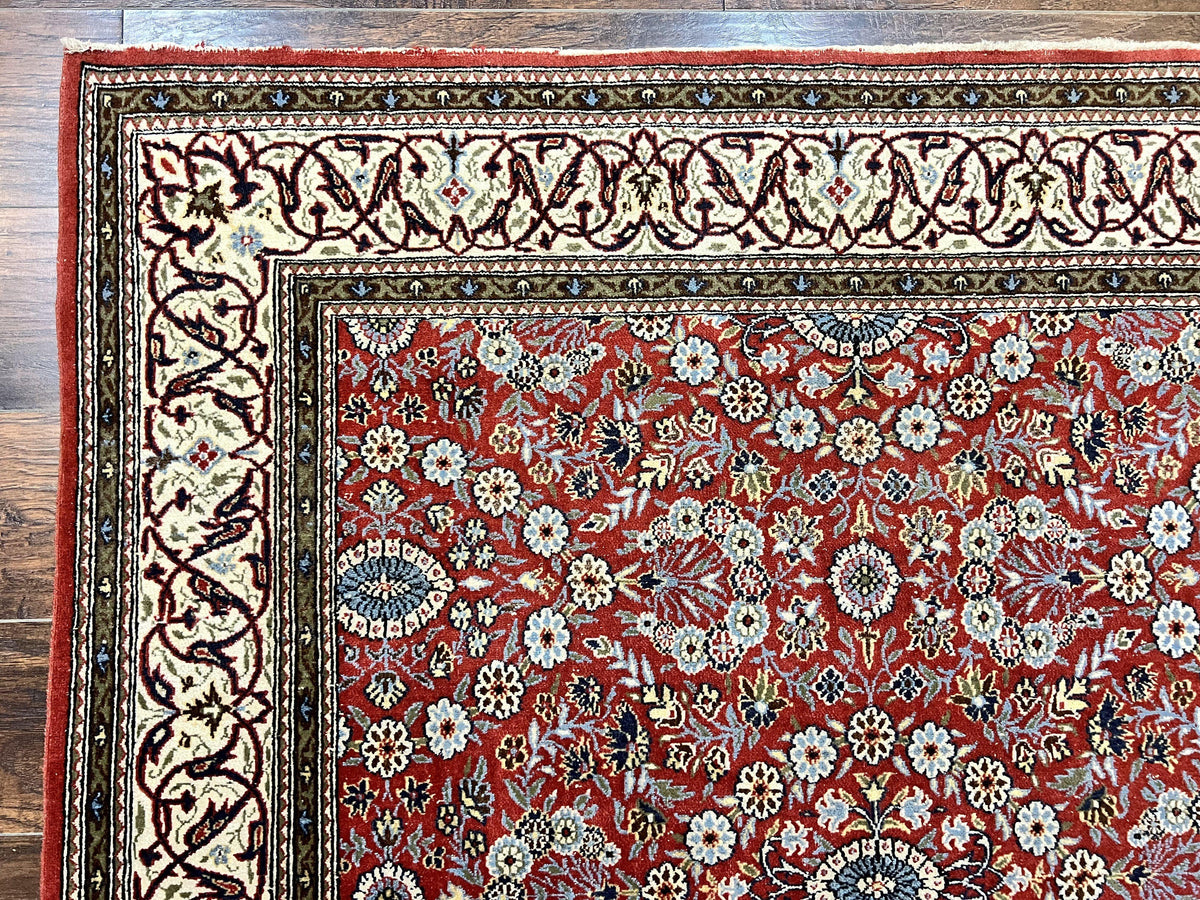 Red Persian Qum Rug 5 x 7.6, Hand Knotted Vintage Wool Fine Carpet 270 KPSI, Floral Allover - Jewel Rugs, view 6