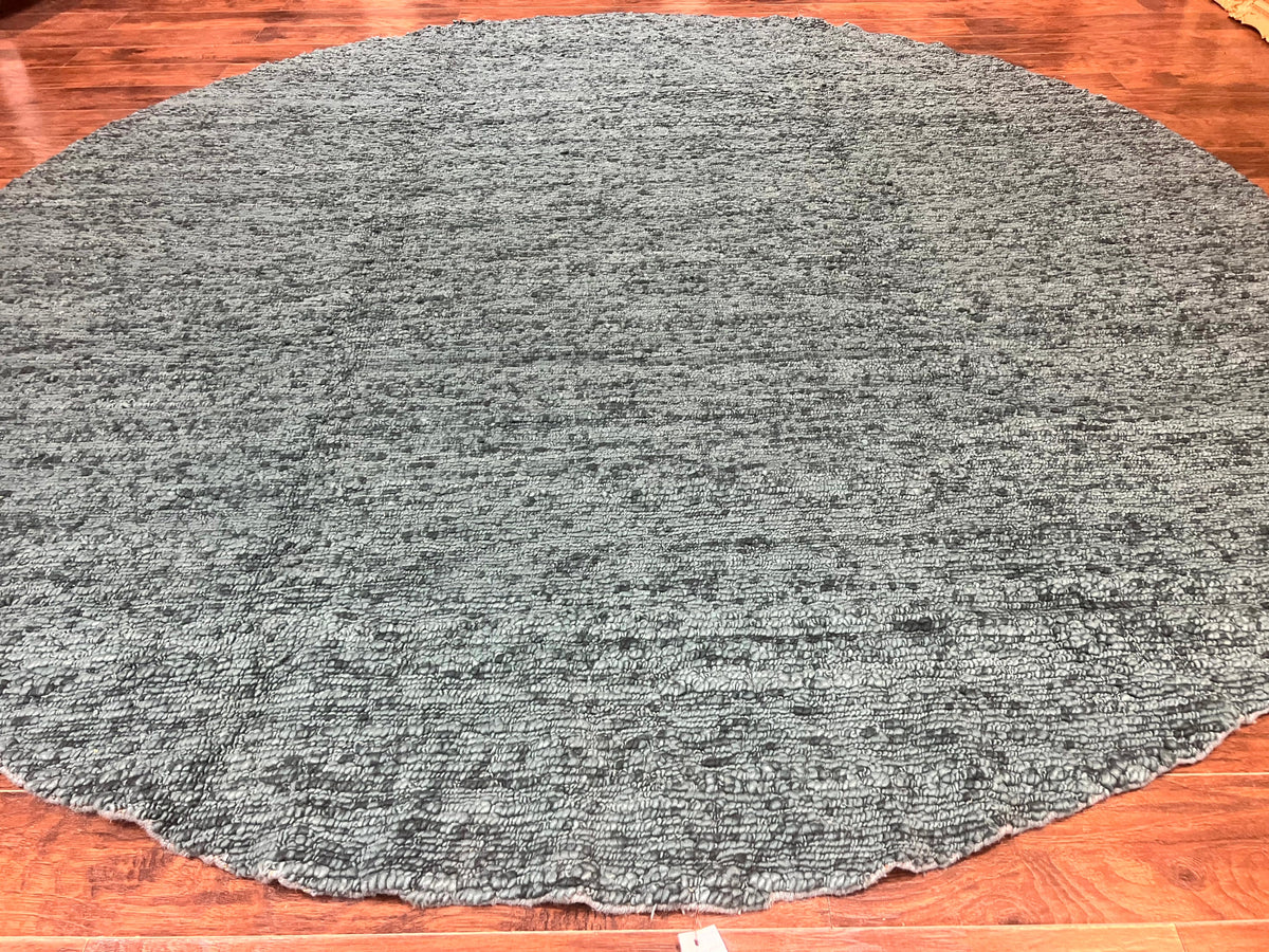 Large Round Indian Rug 11x11, Teal, Vintage Handmade Wool Carpet - Jewel Rugs, view 2