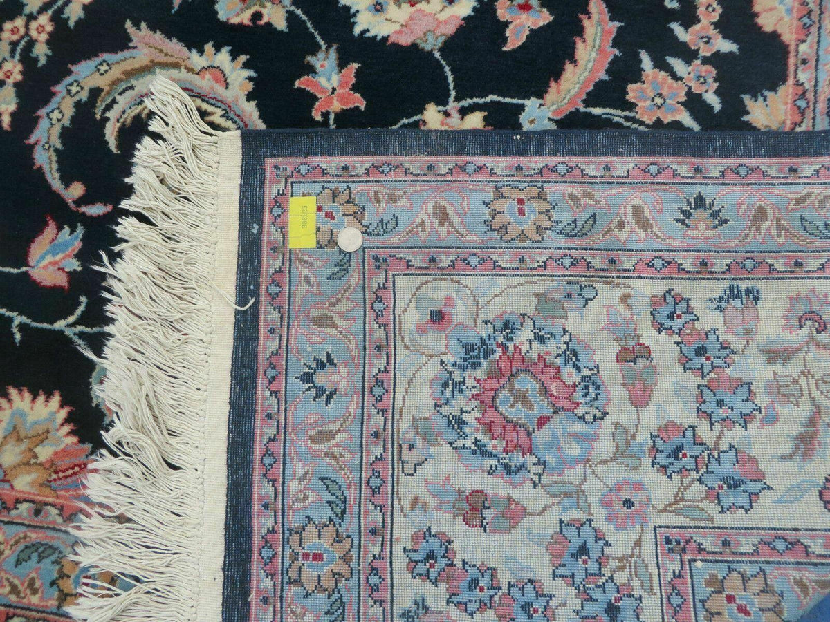 Large Indo Persian Rug 10x14, Wool Hand-Knotted Carpet, Navy Blue Ivory - Jewel Rugs, view 10