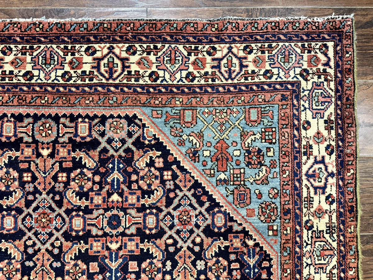 Antique Persian Rug 5 x 6.7, Navy Blue & Ivory, Handmade Persian Wool Carpet, Hamadan Angelas Rug - Jewel Rugs, view 8