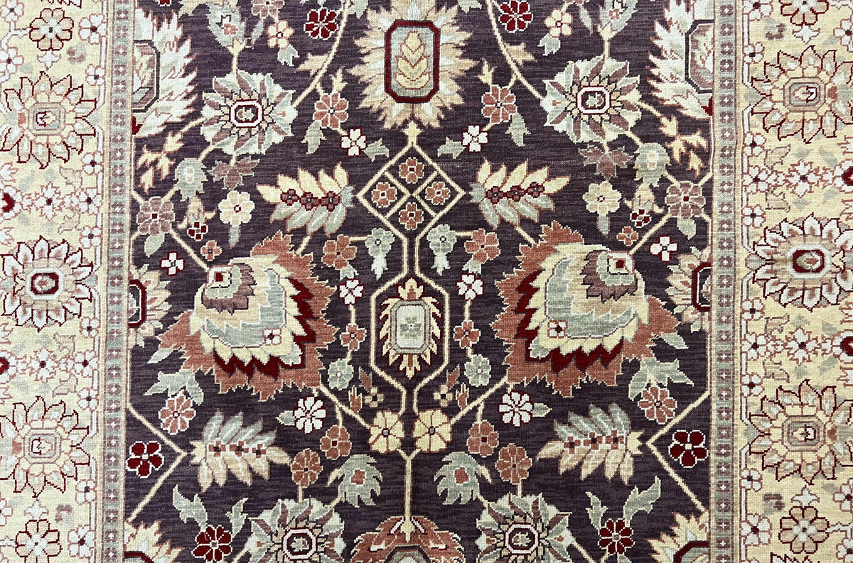 Vintage Indo Mahal Area Rug 6x9, Indian Persian Oriental Carpet 6 x 9, Puce Eggplant Tan Beige Rug, Hand-Knotted, Large Floral Design Wool - Jewel Rugs, view 5