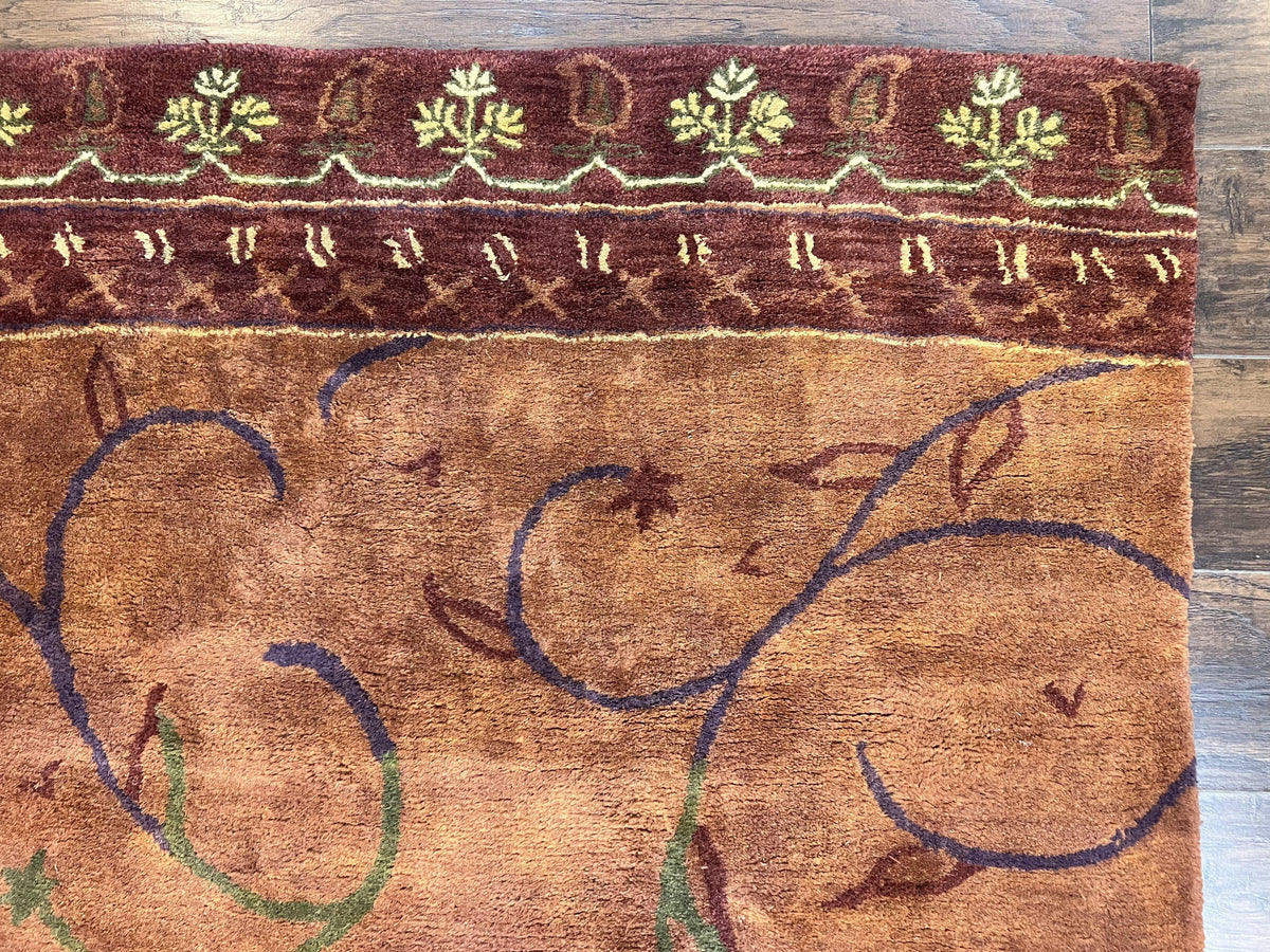 Pottery Barn Rug 5x8, Vintage Hand Tufted Carpet, Wool and Silk, Rust & Maroon - Jewel Rugs, view 8