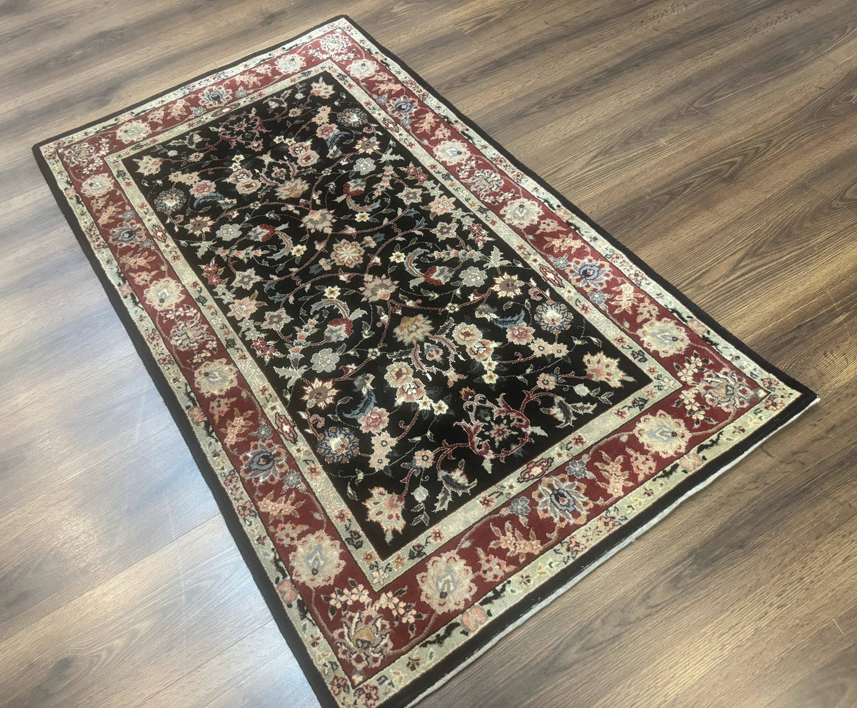 Black Sino Persian Rug 3x5, Wool with Silk Highlights, Floral, Fine 170 KPSI - Jewel Rugs, view 12