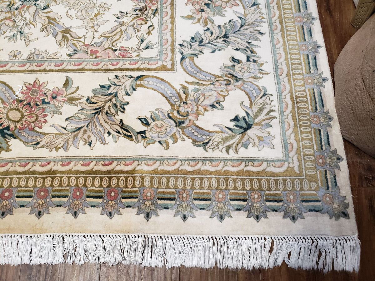 Pak Persian Floral Rug 11 x 12.6, Ivory, Very Fine, Hand Knotted - Jewel Rugs, view 10