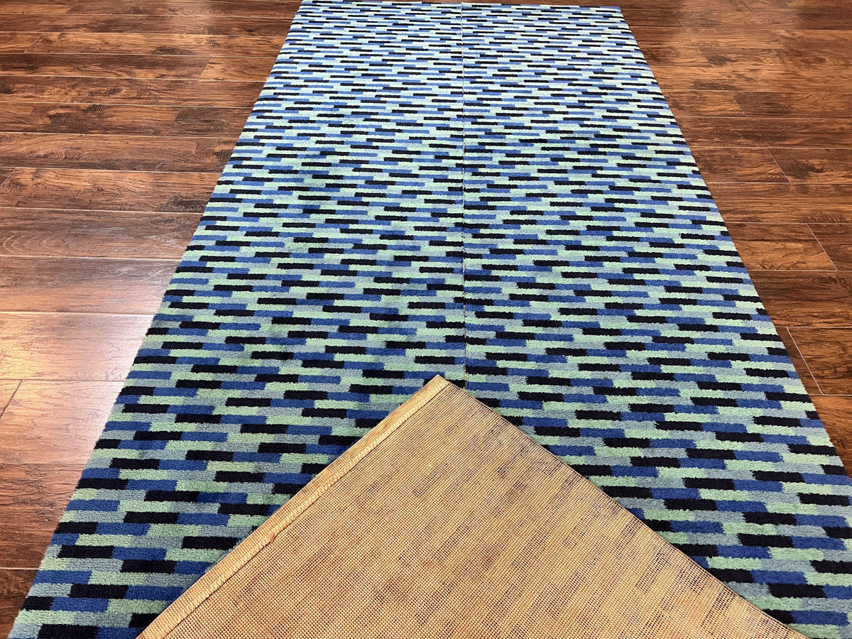 Wide Runner Rug 4.7 x 12, Blue Multicolor Contemporary Wool Power Loomed Rug, Mosiac Design - Jewel Rugs, view 12