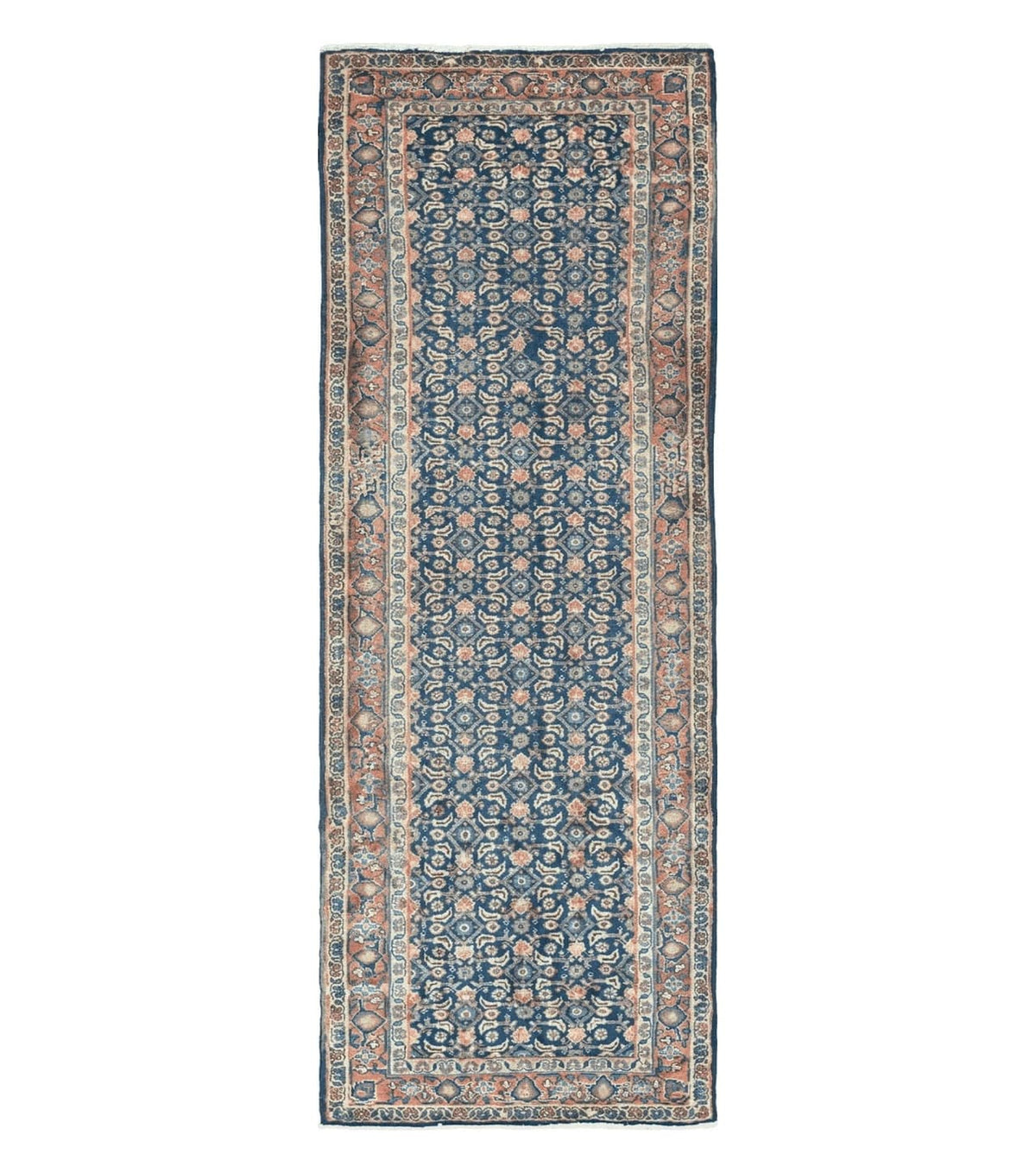 3'7" X 10' Antique Handmade India Floral Oriental Wool Runner Rug Organic Blue - Jewel Rugs