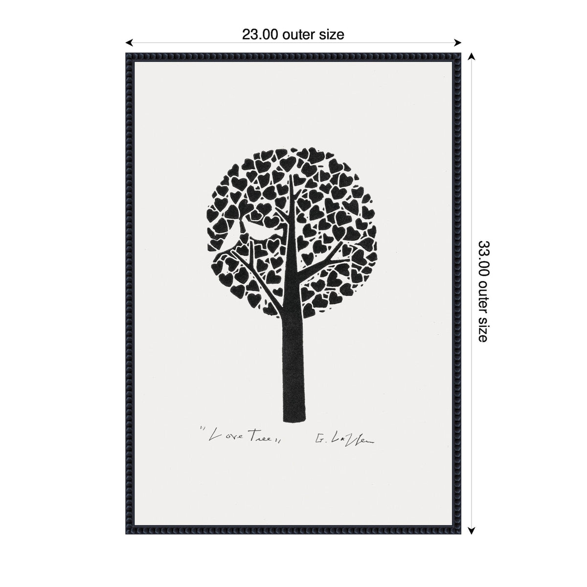 Sylvie Black and White Love Tree Linocut Framed Canvas by Giuliana Lazzerini