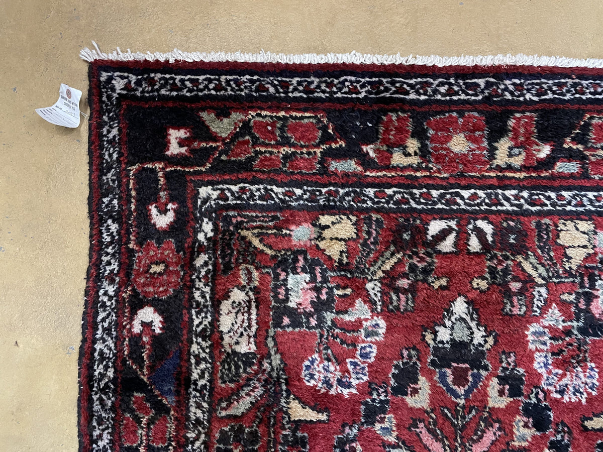 Antique Persian Hamadan Runner Rug 3.4 x 9, Red, Handmade Wool Runner - Jewel Rugs, view 4