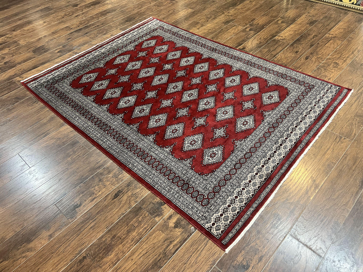 Pakistani Bokhara Rug 6x8, Fine Turkoman Carpet, Wool Handmade Vintage, Red, 6 x 8 Medium Sized Rug, Turkmen Rug - Jewel Rugs, view 12