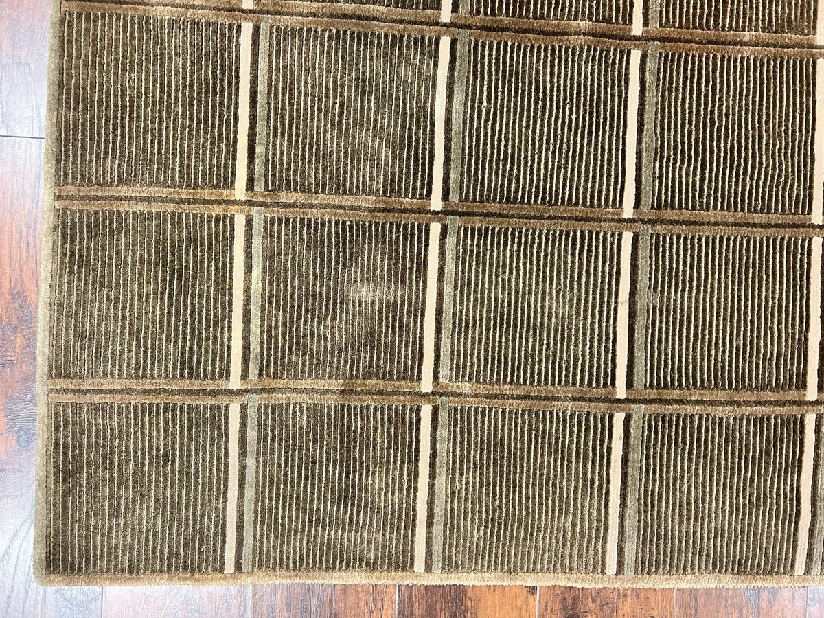 Tibetan Rug 4x6, Green Wool Handmade Area Rug 4 x 6, Panel Design, Modern Contemporary - Jewel Rugs, view 9