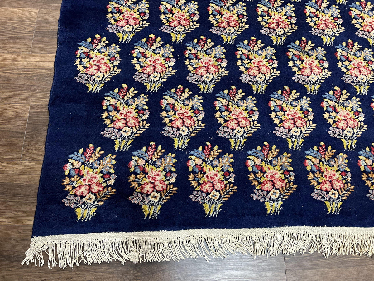 Persian Rug 9x12, Authentic Hand Knotted Carpet, Repeated Floral Motif Garden of Eden, Navy Blue Wool Rug 9 x 12, Semi Antique Kirman Rug - Jewel Rugs, view 9