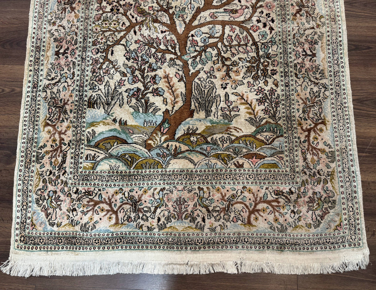Indian Kashmiri Silk Rug 4x7, Tree of Life Design, Very Fine 380 KPSI, Birds - Jewel Rugs, view 6